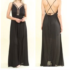 Black Maxi Dress with Sexy String Back